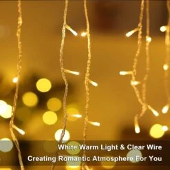 Blingstar Icicle Lights 32.8Ft 300 Led 8 Modes Christmas Lights Plug In Warm White String Lights For Christmas Wedding Party Home Garden Bedroom Indoor Outdoor Decoration -Xmas Lighting Shop 71Dr0LoX1wL. AC SL1500