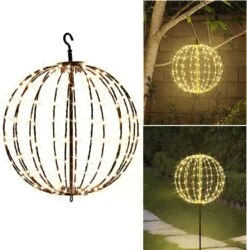 ZHOUDUIDUI 12" Outdoor Hanging LED Light Balls, Garden Pathway Lights Christmas Metal Globe Lights Warm White 160LED For Outdoor Garden Tree Patio Yard Porch Backyard Pathway Christmas Decor (1Pack)