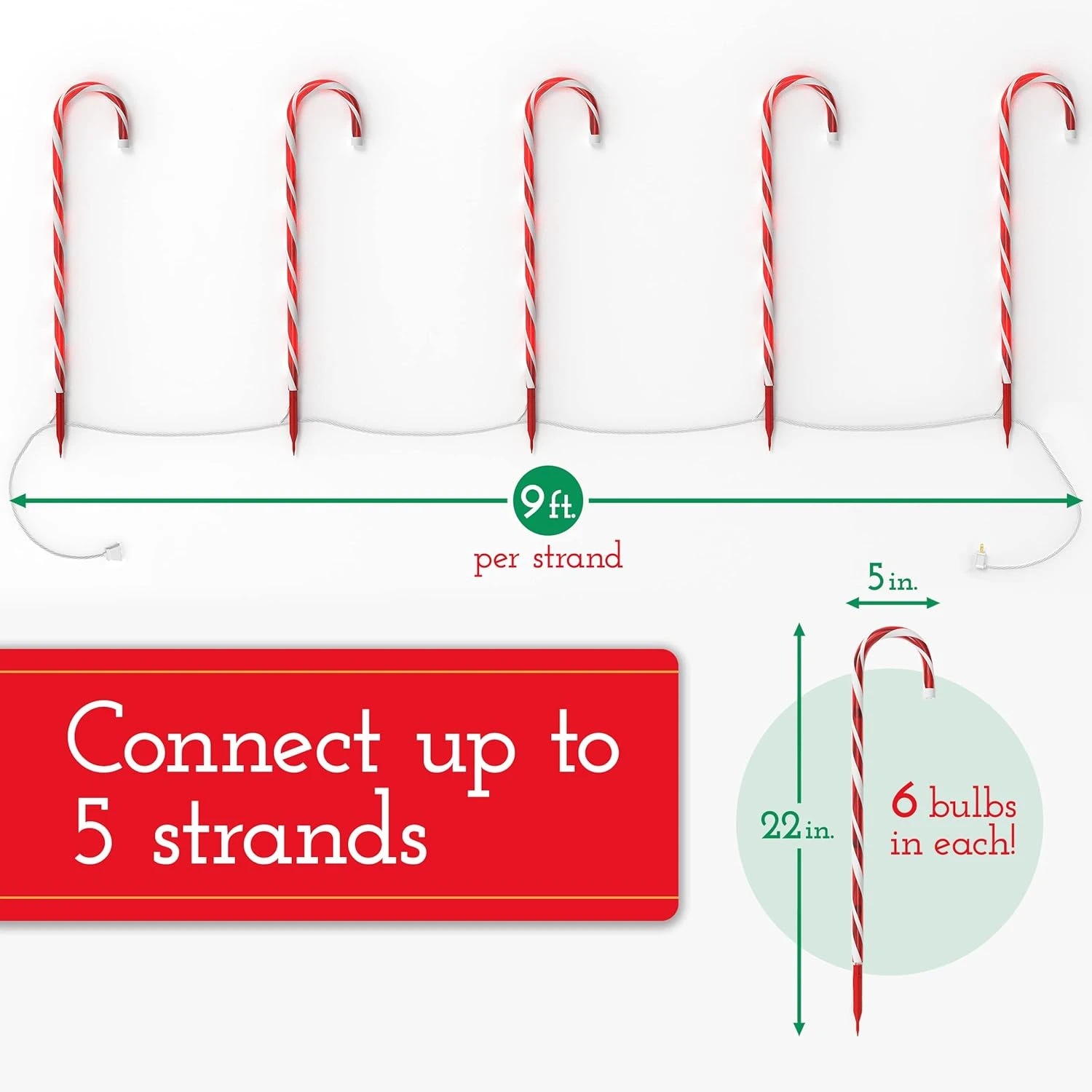 PREXTEX 10 Christmas Candy Cane Pathway Lights Markers For Indoor And Outdoor Use - Christmas Light Up Candy Cane Walkway Outside (2 Sets Of 5 Candy Canes, 22 Inches Tall) 5 PREXTEX 10 Christmas Candy Cane Pathway Lights Markers For Indoor And Outdoor Use - Christmas Light Up Candy Cane Walkway Outside (2 Sets Of 5 Candy Canes, 22 Inches Tall) - Image 5