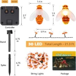ITICdecor Solar String Lights 30 LED Cute Bee Lights Outdoor Waterproof Starry Light Fairy Decor Light,Wedding Home Gardens Patio Party Christmas Tree Decor(Warm White) -Xmas Lighting Shop 71EpH3l4XzL. AC SL1500