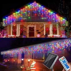 Homeleo Solar Icicle Christmas Lights, Outdoor Icicle Lights, Multi-color Led Balcony Lights For Outside Christmas Decorations, Porch Backyard Patio House Bedroom Window Decor(14.5Ft/30 Drops/160 LED)