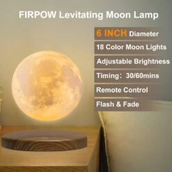 FIRPOW Levitating Moon Lamp, 18 Colors 6 In Floating Moon Lamp, 3D LED Printing Rotating Magnetic Moon Light Spinning Freely With Remote, Night Light, Desk Bedroom Decor Office, Christmas Gift -Xmas Lighting Shop 71FOFube7OL. AC SL1500