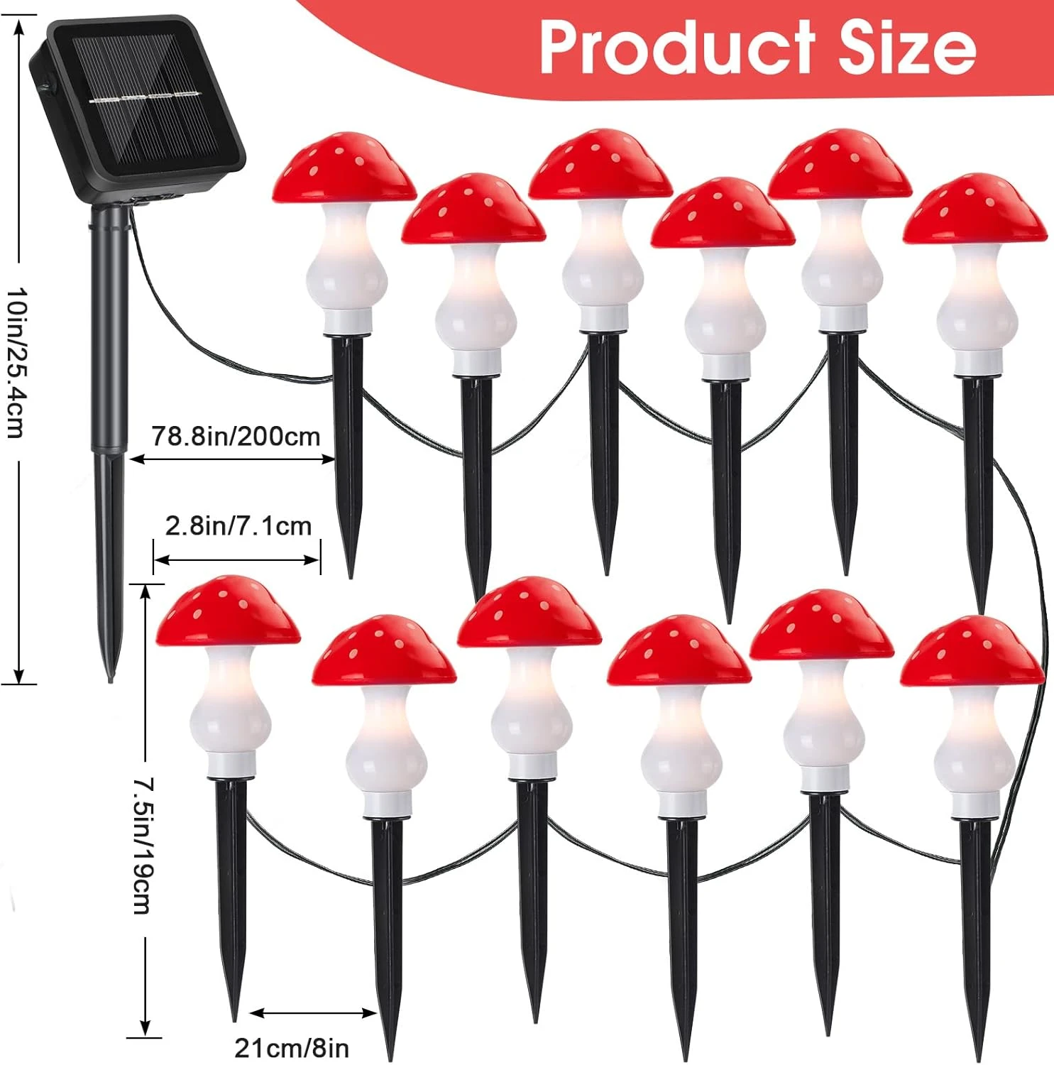 12 Pcs Outdoor Solar LED Mushroom Lamp Cute Mushroom Light Mushroom Solar Lights 8 Modes Waterproof Garden Lamp Outside Decor For Christmas Halloween Garden Yard Patio Pathway Lawn (Red) 2 12 Pcs Outdoor Solar LED Mushroom Lamp Cute Mushroom Light Mushroom Solar Lights 8 Modes Waterproof Garden Lamp Outside Decor For Christmas Halloween Garden Yard Patio Pathway Lawn (Red) - Image 2