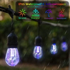 SHINE HAI 2-Pack 48FT Outdoor RGB String Lights, Cafe LED String Light With 30+5 Shatterproof Edison Bulb Dimmable, Commercial Light String For Patio Backyard Christmas Party, 2 Remote, 96FT -Xmas Lighting Shop 71FtS59xJqL. AC SL1500