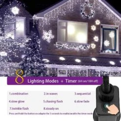 YASENN Icicle Lights 300 Led String Lights 29.5Ft Christmas Lights Connectable 8 Lighting Modes Multifunction With Timer Plug For Christmas Garden Patio Eave Roof Wall Decorations(Cool White) -Xmas Lighting Shop 71FwzL9LtQL. AC SL1001