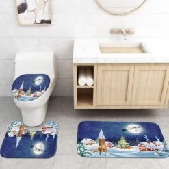 ArtSocket 4 Pcs Shower Curtain Set House Snowy Christmas Landscape Night With Non-Slip Rugs Toilet Lid Cover And Bath Mat Bathroom Decor Set 72" X 72" -Xmas Lighting Shop 71Fxh8d3A5L. AC SL1500