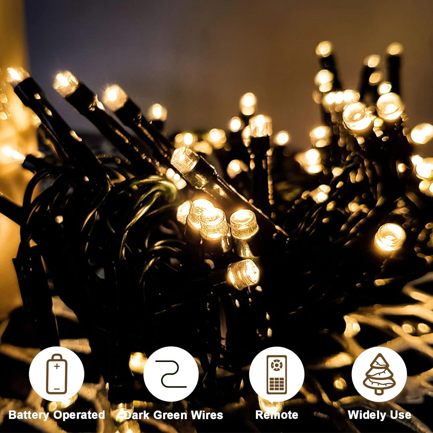 ZAIYW 4 Pack Battery Operated String Lights, 16.5 Ft Dark Green Wire 50 LED String Lights With Remote Timer 8 Modes Fairy Lights For Bedroom Party Patio Yard Garden Christmas Tree Decor (Warm White) 6 ZAIYW 4 Pack Battery Operated String Lights, 16.5 Ft Dark Green Wire 50 LED String Lights With Remote Timer 8 Modes Fairy Lights For Bedroom Party Patio Yard Garden Christmas Tree Decor (Warm White) - Image 6