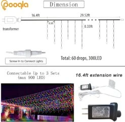Pooqla RGB Icicle Lights Outdoor Decoration, Color Changing LED String Lights With Remote, 30FT 300LED Hanging Lights For Roof Window Home Party Halloween Christmas Decor -Xmas Lighting Shop 71GDT5Fsa4L. AC SL1500