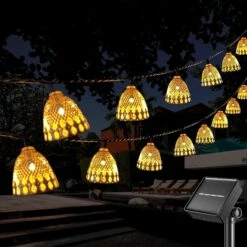 SEMILITS Outdoor Solar String Lights 20LED Golden Bells Solar Lantern String Lights For Garden Christmas Decorations