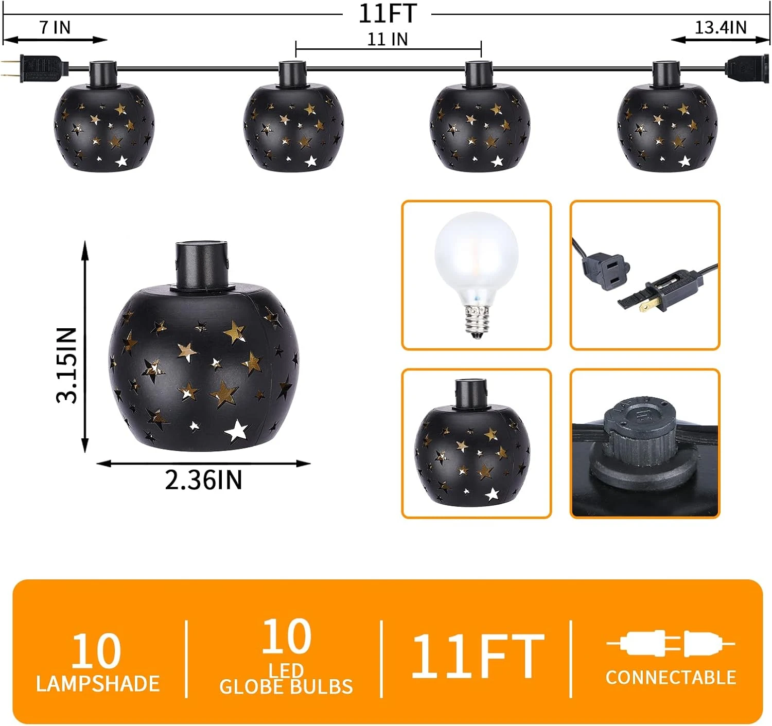 Vigdur Lantern String Lights With 10 Clear G40 Bulbs And Star Plastic Lamp Shades, Indoor Outdoor String Lights For Patio Yard Christmas Decor 2 Vigdur Lantern String Lights With 10 Clear G40 Bulbs And Star Plastic Lamp Shades, Indoor Outdoor String Lights For Patio Yard Christmas Decor - Image 2