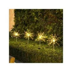 LoveNite Solar Garden Lights, Outdoor Solar Firework Stake Lights, Waterproof Copper Wire Decorative Landscape Lights For Pathway Backyard Patio Lawn Christmas Party Decor (Warm White, 4)