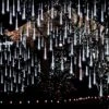 Adecorty Christmas Lights Outdoor, Meteor Shower Lights 12 Inch 8 Tubes Snow Falling Rain Cascading Icicle Lights For Xmas Tree, Christmas Decorations Outdoor, Luces De Navidad Para Exterior (White)