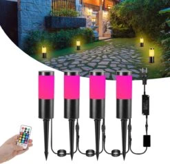 ECOWHO RGB Color Changing Landscape Lights: Outdoor LED 12V Low Voltage Landscape Lighting - 13 Colors 2 Lighting Modes IP65 Waterproof With Remote Control For Christmas Yard Garden Pathway