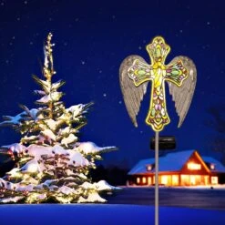 TEDOF Solar Cross Colored Glass Garden Decor,Jesus Cross Grave Decorations For Cemetery Statues Lights,Angel Solar Garden Lights,Halloween Christmas Outdoor Lawn Yard Patio -Xmas Lighting Shop 71IKmP5 PL. AC SL1500