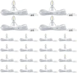 Feekoon 20 Pcs Accessory Cord With LED Light Bulb, 6 Ft Blow Mold Light Cord With Switch Plugs For Halloween Pumpkins Christmas Village Houses And Craft Projects Decoration