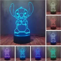 Stitch Night Light, Lilo And Stitch 3D Led Table Lamp Remote Intelligent Remote Control Stitch Table Lamp 16 Color Stitch Light For Christmas Stitch Gifts Children's Room Decoration (Black Background)