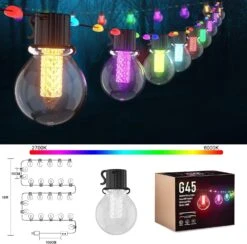 Zuukoo Smart Outdoor String Lights,50Ft Sync With Music Led RGB Patio Lights,Color Changing App Control With 25 Dimmable Bulbs, Accent Light G45 Waterproof For Garden,Cafe,Backyard,Christmas,Party -Xmas Lighting Shop 71JQ4L7jlPL. AC SL1500