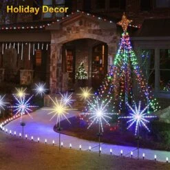 DenicMic Solar Firework Meteor Lights 2 Pack, Outdoor Solar Garden Decorative Starry Starburst Lights With Remote, 8 Modes Landscape Path Lights For Patio Yard Christmas Decor (Multicolor) -Xmas Lighting Shop 71JjZ9hwZBL. AC SL1000