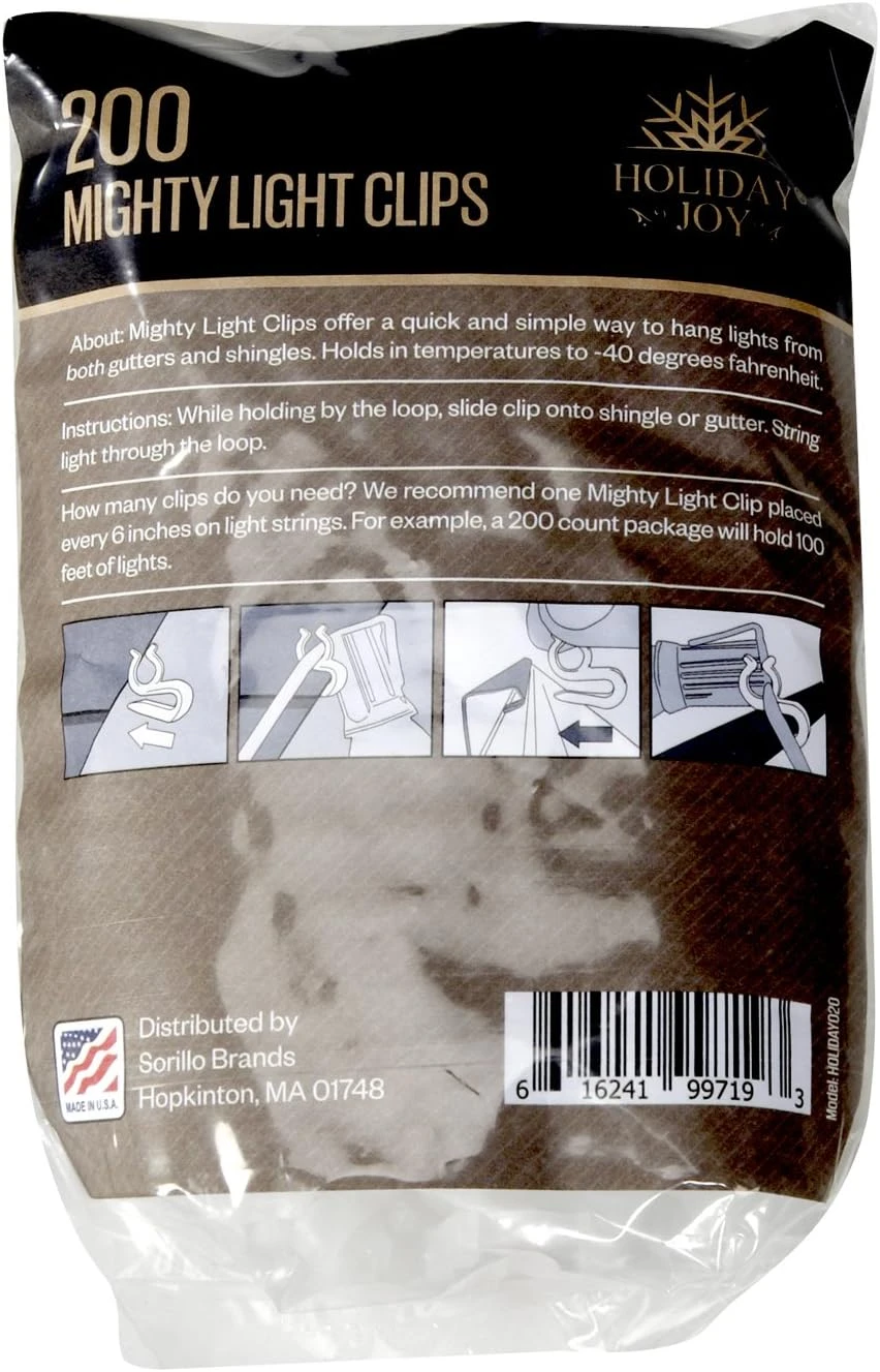 Holiday Joy - 200 Mighty Clip Lights - Quick & Easy Installation Of Christmas Lights On Shingles & Gutters - Made In USA (200 Pack) 2 Holiday Joy - 200 Mighty Clip Lights - Quick & Easy Installation Of Christmas Lights On Shingles & Gutters - Made In USA (200 Pack) - Image 2