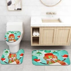 Likiyol 4 Pcs Merry Christmas Shower Curtain Sets With Non-Slip Rugs, Toilet Lid Cover And Bath Mat, Cartoon Snowman Shower Curtain With 12 Hooks, Green Balloon Ribbon Bathroom Curtain, Waterproof -Xmas Lighting Shop 71K6F7q31kL. AC SL1500