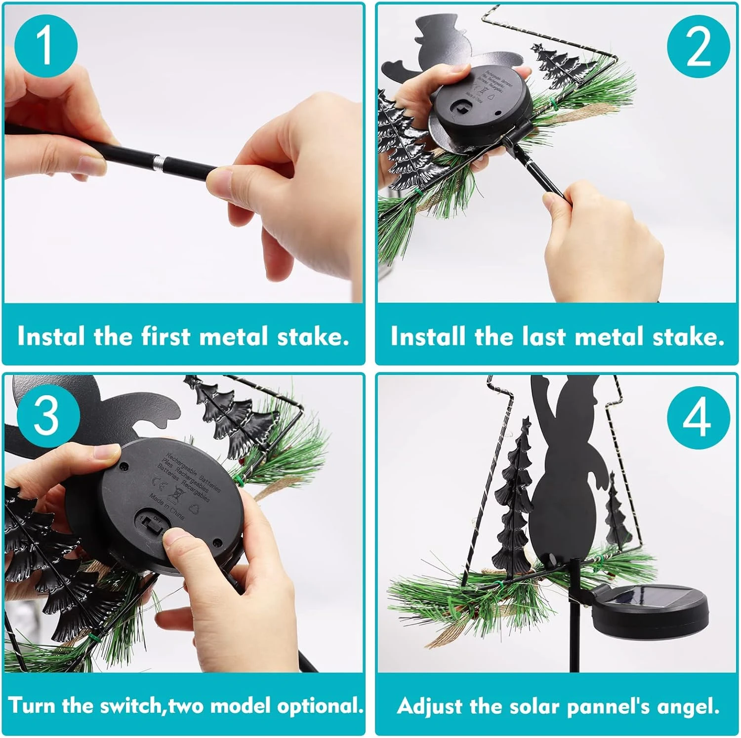 48 Inch Tall 20 LEDs Solar Garden Lights Tree Outdoor, 2 Pack Christmas Tree Lights Multi-Color Pine Lights For Garden Patio Pathway Lights Xmas Snowman Decors 2 Modes (Flicker Light & Constant) 7 48 Inch Tall 20 LEDs Solar Garden Lights Tree Outdoor, 2 Pack Christmas Tree Lights Multi-Color Pine Lights For Garden Patio Pathway Lights Xmas Snowman Decors 2 Modes (Flicker Light & Constant) - Image 7