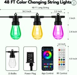 Outdoor String Lights Color Changing - 48FT Sync With Music Led Patio Lights Outdoor Waterproof With App And Remote Hanging 15 RGB Bulb Create Ambience For Garden, Cafe, Backyard, Christmas, Party 13 Outdoor String Lights Color Changing - 48FT Sync With Music Led Patio Lights Outdoor Waterproof With App And Remote Hanging 15 RGB Bulb Create Ambience For Garden, Cafe, Backyard, Christmas, Party -Xmas Lighting Shop 71KbplydVUL. AC SL1500