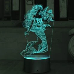 3D Illusion Mermaid Night Lights, Table Lamp USB Powered 7 Colors LED Night Lamp With Smart Touch Ideal For Girls Mermaid Birthday Christmas Gift Room Decor