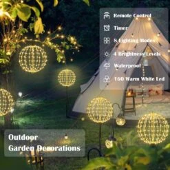 ZHOUDUIDUI 12" Outdoor Hanging LED Light Balls, Garden Pathway Lights Christmas Metal Globe Lights Warm White 160LED For Outdoor Garden Tree Patio Yard Porch Backyard Pathway Christmas Decor (1Pack) -Xmas Lighting Shop 71KhPyAdr5L. AC SL1500