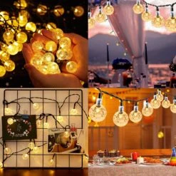 Solar String Lights Outdoor 60 LED 36ft Solar Patio Lights With 8 Modes, Solar Powered/USB , Waterproof Crystal Ball String Lights For Patio, Lawn, Garden, Wedding, Party, Christmas Decor(Warm White) -Xmas Lighting Shop 71Kq0TnleS. AC SL1000