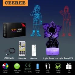 Eleven Figurine Night Light, Dustin Figurine Lamp (3 Patterns), 7 Color Change Decor Lamp With Remote, Dim, Timer, Stranger Gifts For Boy Kids Girls Christmas Birthday -Xmas Lighting Shop 71KzpbzVlfL. AC SL1300