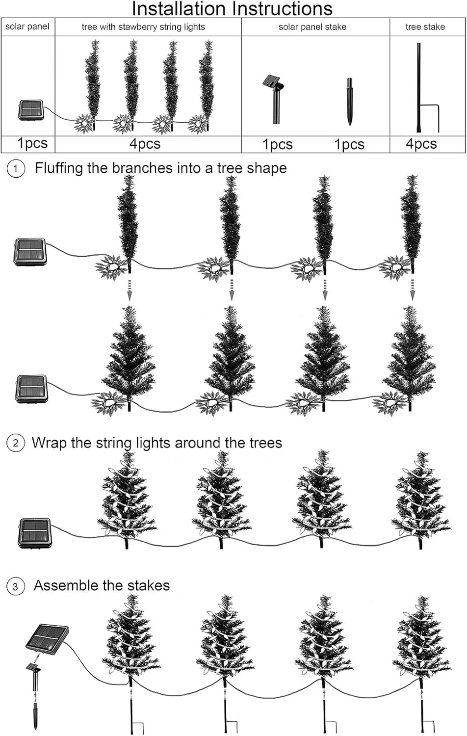 Homeleo 4 Set Solar Christmas Tree W/ 80pcs Multicolor C6 LED Christmas Lights For Outdoor Christmas Decorations,Solar Powered Prelit Small Christmas Tree For Holiday Outside Pathway Garden Yard Decor 9 Homeleo 4 Set Solar Christmas Tree W/ 80pcs Multicolor C6 LED Christmas Lights For Outdoor Christmas Decorations,Solar Powered Prelit Small Christmas Tree For Holiday Outside Pathway Garden Yard Decor - Image 9