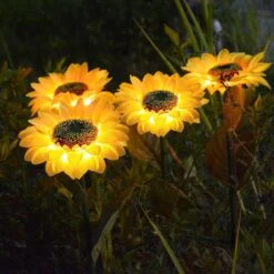 Upgraded 4-Flower Solar Sunflower Lights Outdoor Decor, Waterproof Decorative Artificial Flower Solar Lights For Christmas Summer Memorial Cemetery Grave Yard Patio Garden Flowerbed Gravesite Decor -Xmas Lighting Shop 71Lz 97XipL. AC SL1500