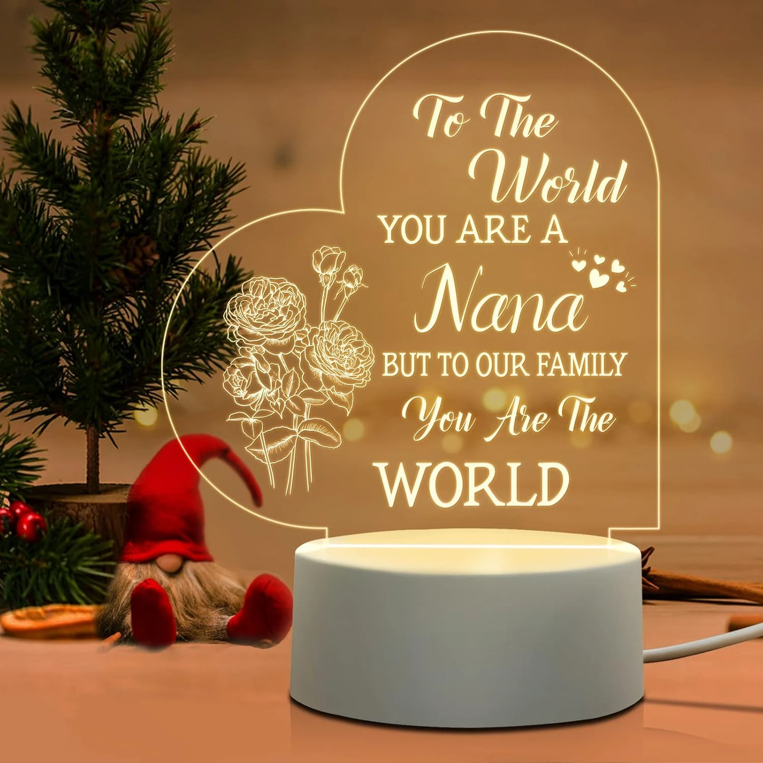 BeneCharm Nana Gifts From Grandkids, Nana Birthday Gifts From Granddaughter, Grandson, Grandkids, Acrylic Night Light Gifts For Nana Mother's Day Christmas Thanksgiving Day