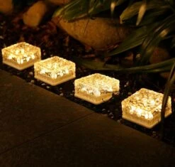 XINGTONG Solar Outdoor Lights Solar Brick Lights 4 Pack Solar Landscape Lights Solar Ground Lights Outdoor Waterproof For Garden Courtyard Pathway, Christmas Festives Decorative Ice Rock Cube Lights