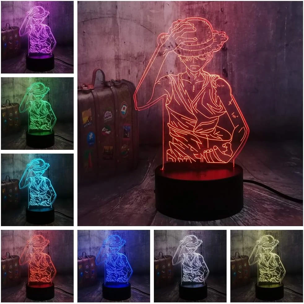 Bri-moryea Japan Anime Monkey D. Luffy 3D LED Illusion Night Light 7 Colors Desk Lamp Home Bedroom Decor Child Birthday Christmas Kids Toys(Monkey D. Luffy) 2 Bri-moryea Japan Anime Monkey D. Luffy 3D LED Illusion Night Light 7 Colors Desk Lamp Home Bedroom Decor Child Birthday Christmas Kids Toys(Monkey D. Luffy) - Image 2
