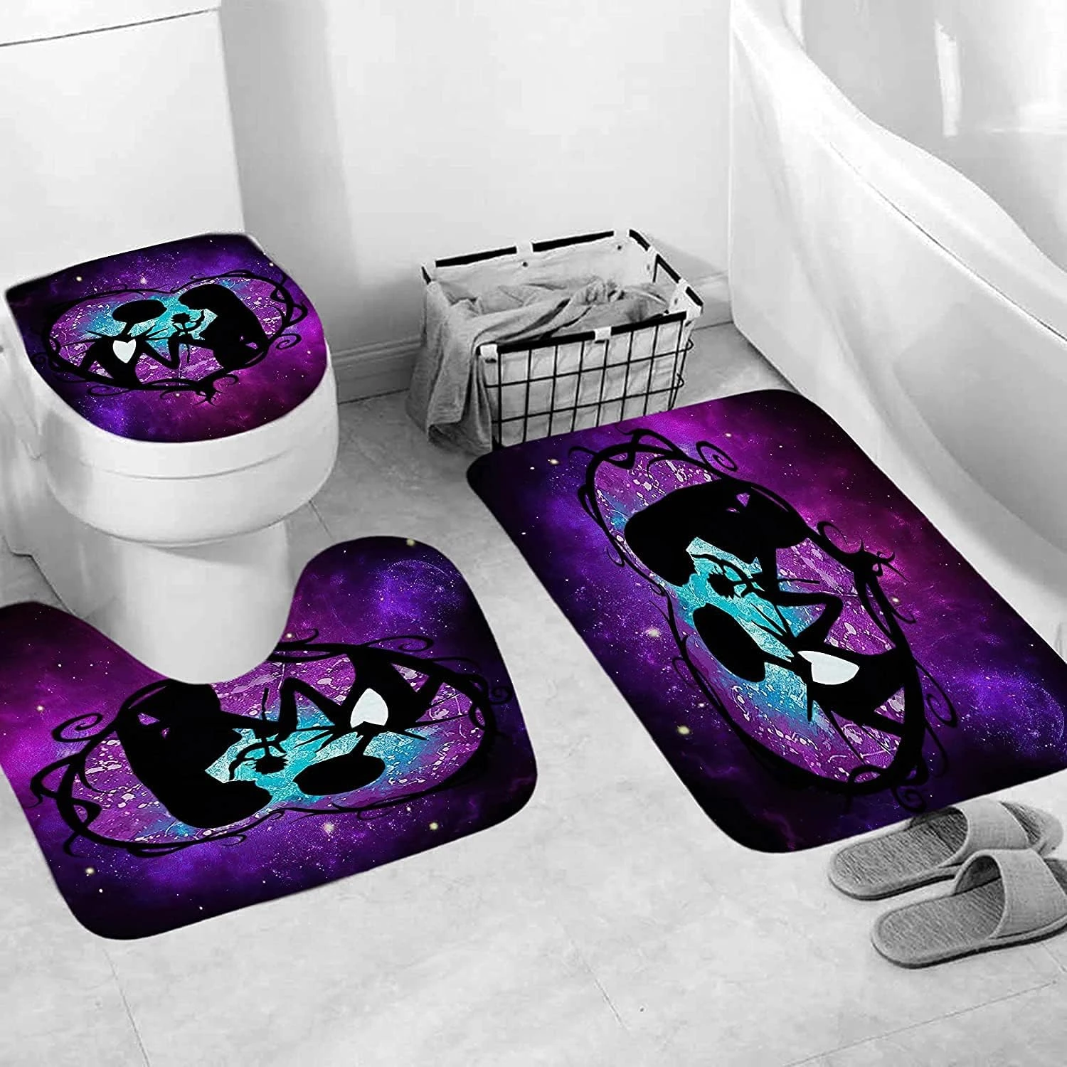 NEWSUYAA Halloween Decorations Shower Curtain Set With Non-Slip Rugs And Bath Mats,Nightmare Before Christmas Bathtub Curtains With 12 Hooks,Waterproof Bathroom Decor 4 NEWSUYAA Halloween Decorations Shower Curtain Set With Non-Slip Rugs And Bath Mats,Nightmare Before Christmas Bathtub Curtains With 12 Hooks,Waterproof Bathroom Decor - Image 4