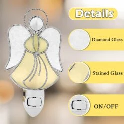 KUNDGLA Angel Stained Glass Night Light Decorative Wall Plug In Nightlight For Hallway Bedroom Bathroom Kitchen Home Décor, Gift For Birthday Christmas Valentine Holidays - Yellow Angel -Xmas Lighting Shop 71Mq0Ogn7L. AC SL1500