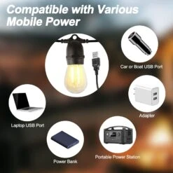 ROMANJOY USB Powered String Lights, 24.6FT Dimmable Waterproof String Lights With 10Pcs 1W S14 LED Shatterproof Edison Bulbs, Outdoor Patio Lights For Backyard, Porch, Camping Tents, Christmas Decor -Xmas Lighting Shop 71N1EfWX6KL. AC SL1500