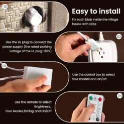 Rumsheme Remote Control Lighting System, 5Ft Accessory Cord With 2LED C7 Warm White Bulbs, Built-in 4 Lighting Modes And Timer, Perfect For Halloween Christmas Village And Homemade Craft Decorations -Xmas Lighting Shop 71N9XoqYxNL. AC SL1500