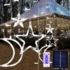138 LED Ramadan Decorations Lights, Solar Moon And Star Lights For Outdoor Waterproof, Solar Christmas Powered Curtain Lights With 8 Modes, Ramadan Hanging Decor For Ramadan, Home, Patio (Cold White)