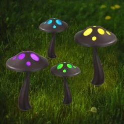 Wecusn Solar Mushroom Lights Outdoor Garden Decor Lights(4 Mushroom Ornaments), 2 Sizes Waterproof Solar Powered Christmas Lights For Camping Festival Landscape Backyard Pathway Decorations, Brown