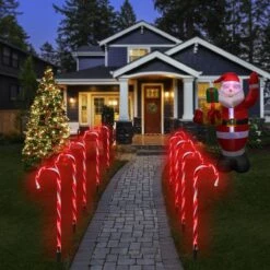 Candy Cane Outdoor Landscape Lights - 10 Pack 60 Red LEDs 21in Lighted Christmas Path Lights String With Memory Function 8 Flashing Modes End-to-End Plug In Waterproof Outside Candy Xmas Decorations -Xmas Lighting Shop 71NbEiMiHUL. AC SL1200