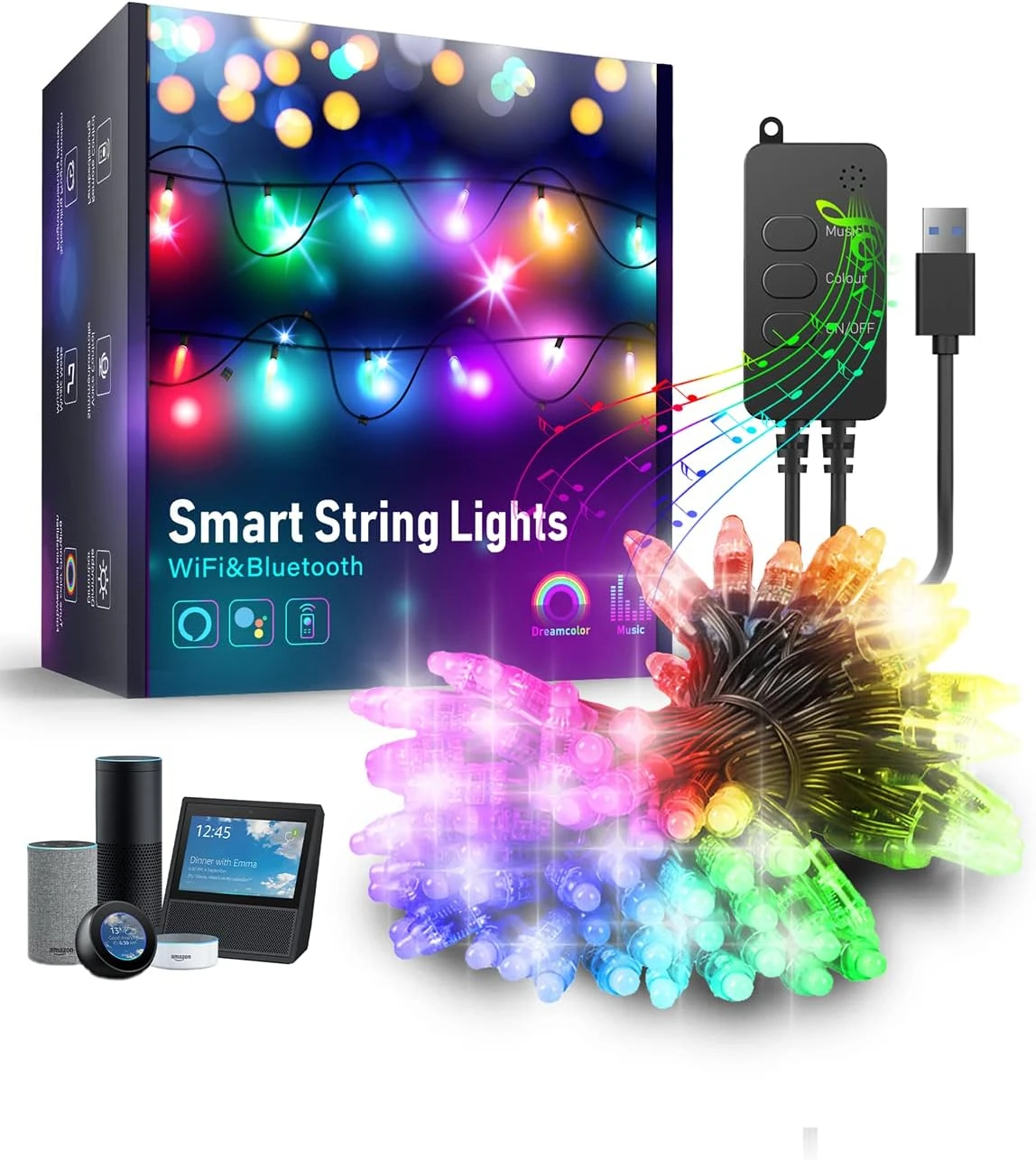 Popotan Outdoor String Lights, Color Changing Waterproof Christmas Lights With Remote Works With Amazon Echo, App Controlled Music Sync Led String Lights For Indoor Outdoor Decor (16.4 FT) 1 Popotan Outdoor String Lights, Color Changing Waterproof Christmas Lights With Remote Works With Amazon Echo, App Controlled Music Sync Led String Lights For Indoor Outdoor Decor (16.4 FT)