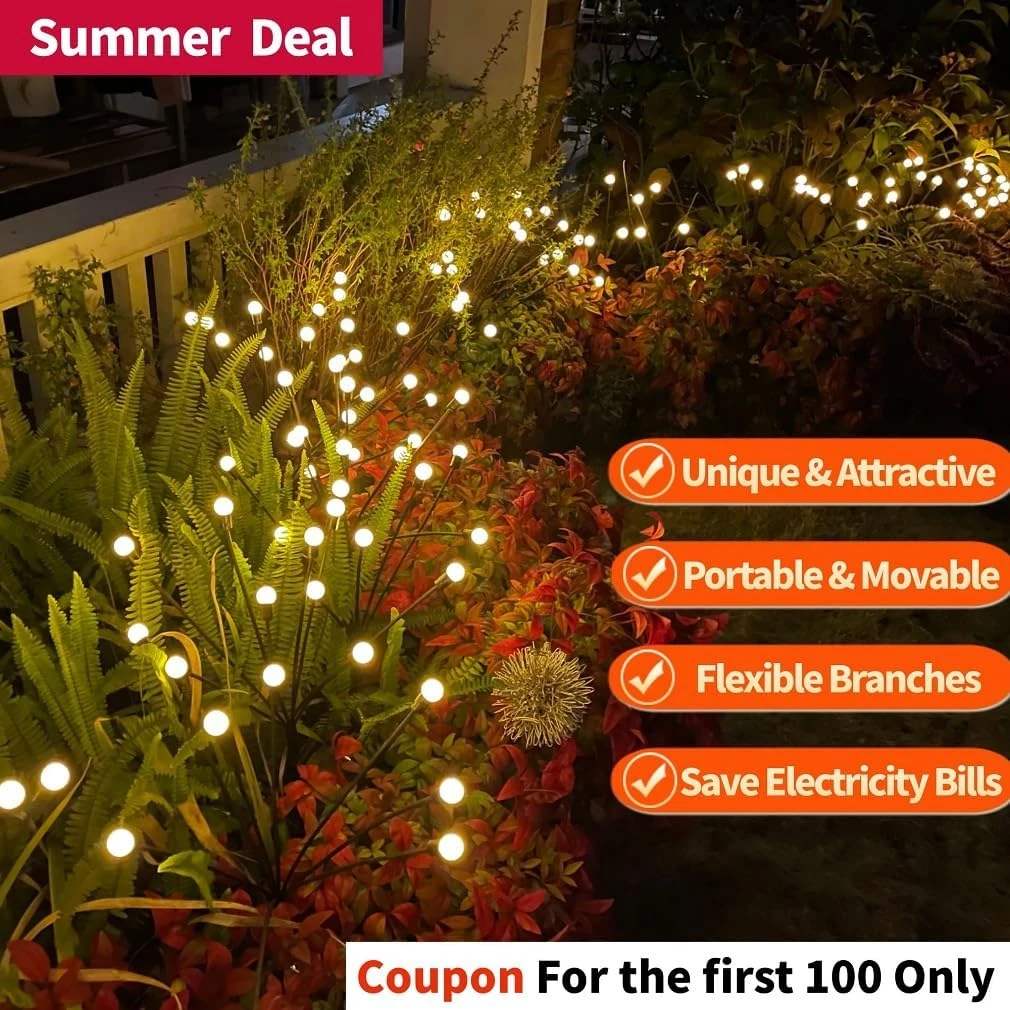 Solar Lights Outdoor Waterproof IPX5, Solar Garden Lights, Firefly Garden Lights Solar Outdoor Lights Fairy Lights, Yard Patio Pathway Christmas Lights Outdoor Decor, Warm White, 4Count, New Upgraded 2 Solar Lights Outdoor Waterproof IPX5, Solar Garden Lights, Firefly Garden Lights Solar Outdoor Lights Fairy Lights, Yard Patio Pathway Christmas Lights Outdoor Decor, Warm White, 4Count, New Upgraded - Image 2