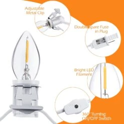 Meonum Accessory Cord With LED Light Bulb C7 Cord Clip Lights With Double Spare Fuse, Blow Mold Christmas String Lights Decoration For Xmas Village House, Pumpkin Crafts Holiday Decor (18 LED Bulb) -Xmas Lighting Shop 71O4109TBBL. AC SL1500