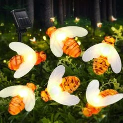Hommtina Outdoor String Lights Cute Bee Lights, Special Garden Decor Waterproof Star String Lights, Bumble Bee Lights For Patio Yard Garden Grass Wedding Christmas Party Decor(7 Meter 50 Lamp)