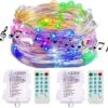 2 Pack Sound Activated Music String Lights,32.8ft 100LEDs 12 Modes Waterproof Copper Wire Multicolor AA Battery Powered String Lights With Remote Control For Bars,Parties,Christmas,Wedding Dance