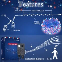 DOTWAYAW 82Ft 200 LEDs String Lights With Music Infrared Motion Sensor Controller, Red White Blue Christmas Lights White Wire Twinkle Waterproof For Indoor Outdoor Tree Party Yard -Xmas Lighting Shop 71OyTFt7dQL. AC SL1500