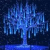 Aukora Rain Drop Lights, LED Meteor Shower Lights 11.8 Inch 8 Tubes 144leds, Icicle Snow Falling Lights For Xmas Halloween Party Holiday Garden Tree Christmas Thanksgiving Decoration Outdoor (Blue)