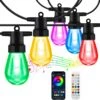 Outdoor String Lights Color Changing - 48FT Sync With Music Led Patio Lights Outdoor Waterproof With App And Remote Hanging 15 RGB Bulb Create Ambience For Garden, Cafe, Backyard, Christmas, Party